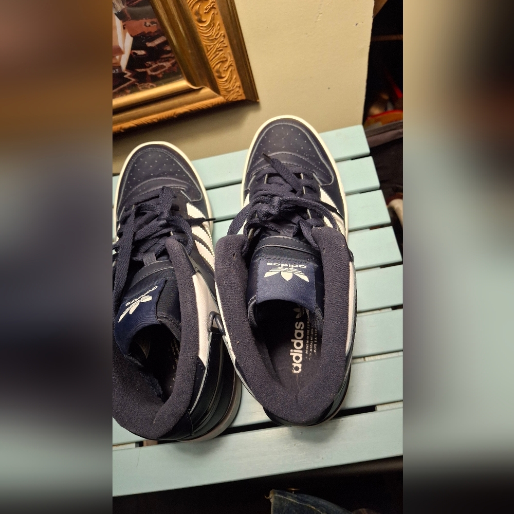 Adidas Men's Navy and White High-Top Sneakers - Picture 9 of 11